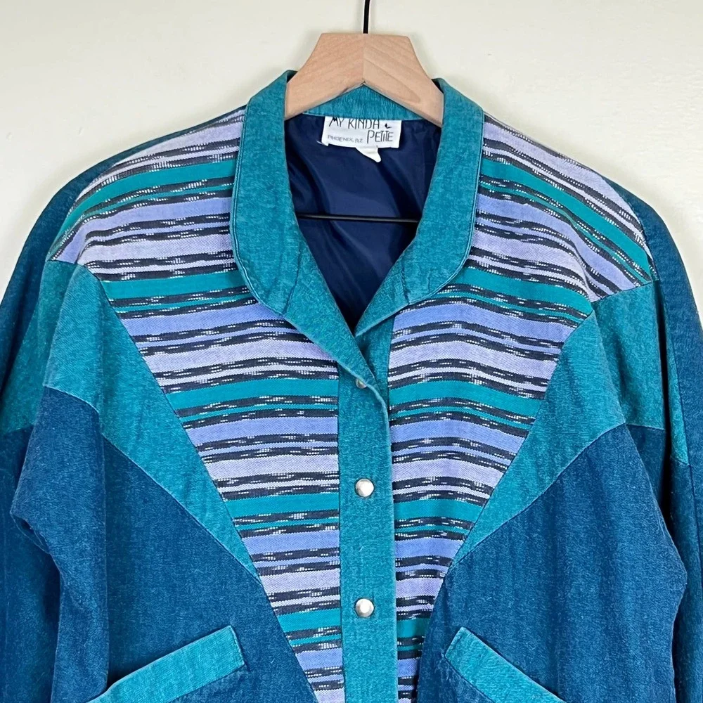 Vintage 80s My Kinda Petite Lightweight Denim Striped Jacket Women's Size XS - Picture 2 of 13